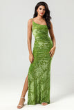 Epitome of Romance Mermaid One Shoulder Olive Velvet Holiday Party Dress