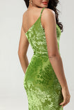 Epitome of Romance Mermaid One Shoulder Olive Velvet Holiday Party Dress