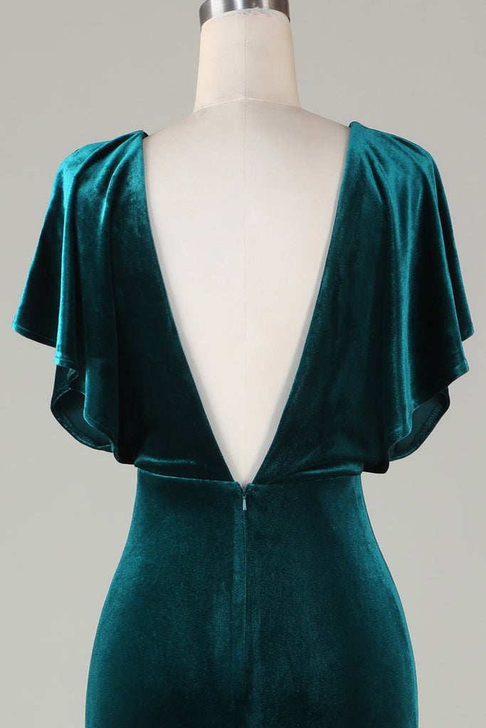 Beaded Strap Chiffon Bridesmaid Dress with V-neck Peacock Plus Size