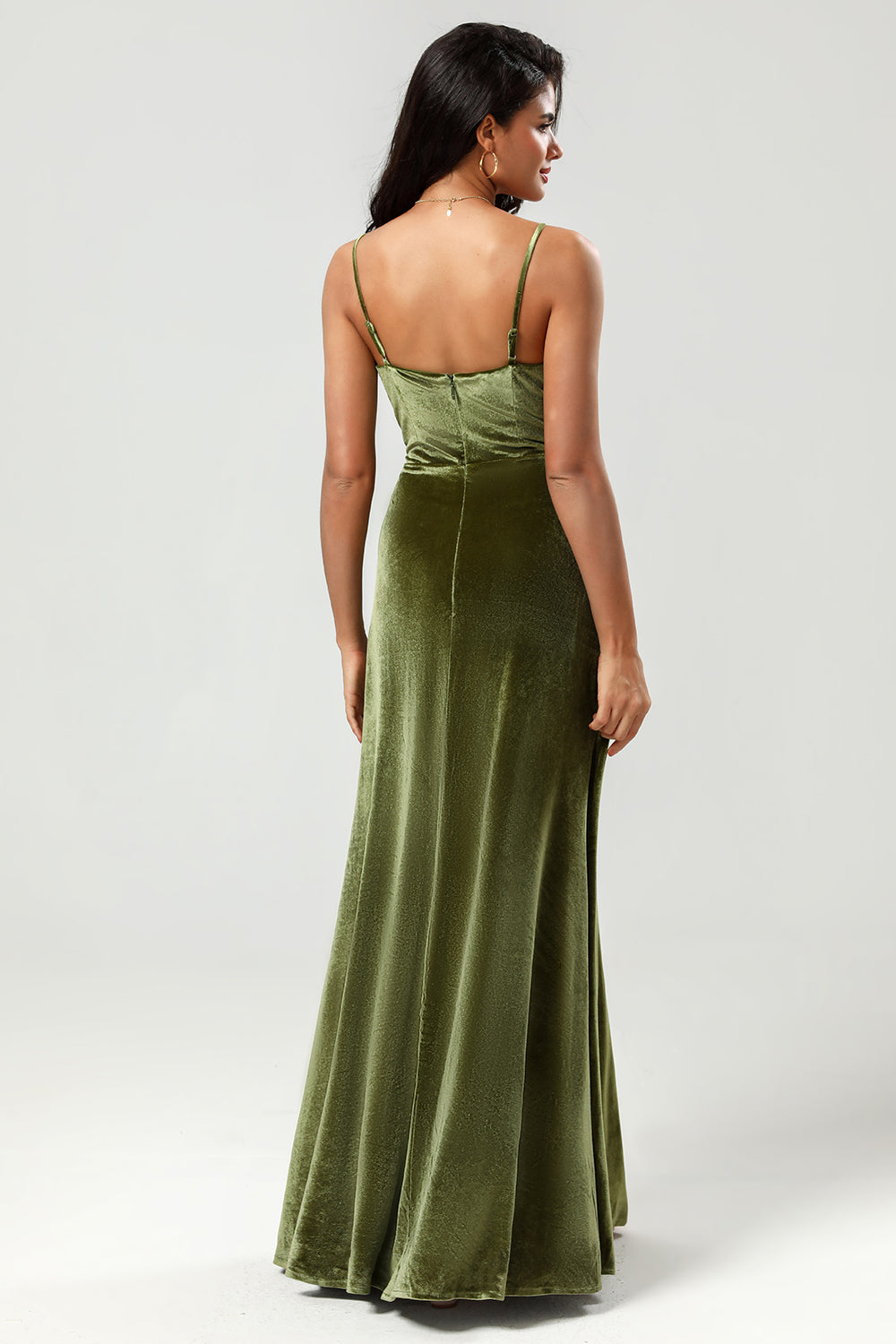 Zapakasa Women Velvet A Line Green Bridesmaid Dress with Slit Spaghetti Straps Wedding Party Dress Zapakasa Women Velvet A Line Green Bridesmaid Dress with Slit Spaghetti Straps Wedding Party Dress