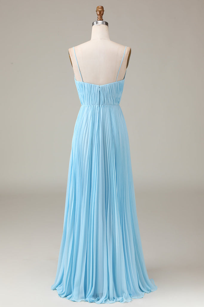 Spaghetti Strap V-neck Chiffon Dresses Sky Blue Plus Size