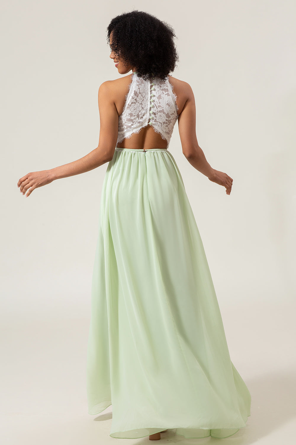 Zapakasa Women Dusty Sage Halter Neck Lace and Chiffon A-line Floor Length Bridesmaid Dress Zapakasa Women Dusty Sage Halter Neck Lace and Chiffon A-line Floor Length Bridesmaid Dress