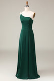 Black A-line Chiffon One Shoulder Floor Length Bridesmaid Dress