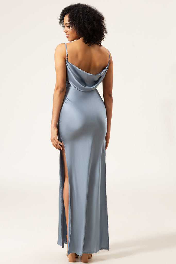 Sheath Spaghetti Strap Draped Long Bridesmaid Dress BD130