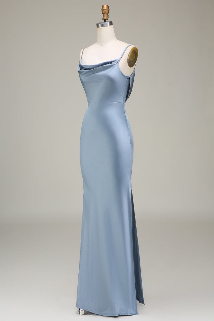 Spaghetti Strap Bridesmaid Dress with Pockets Dusty Blue Plus Size