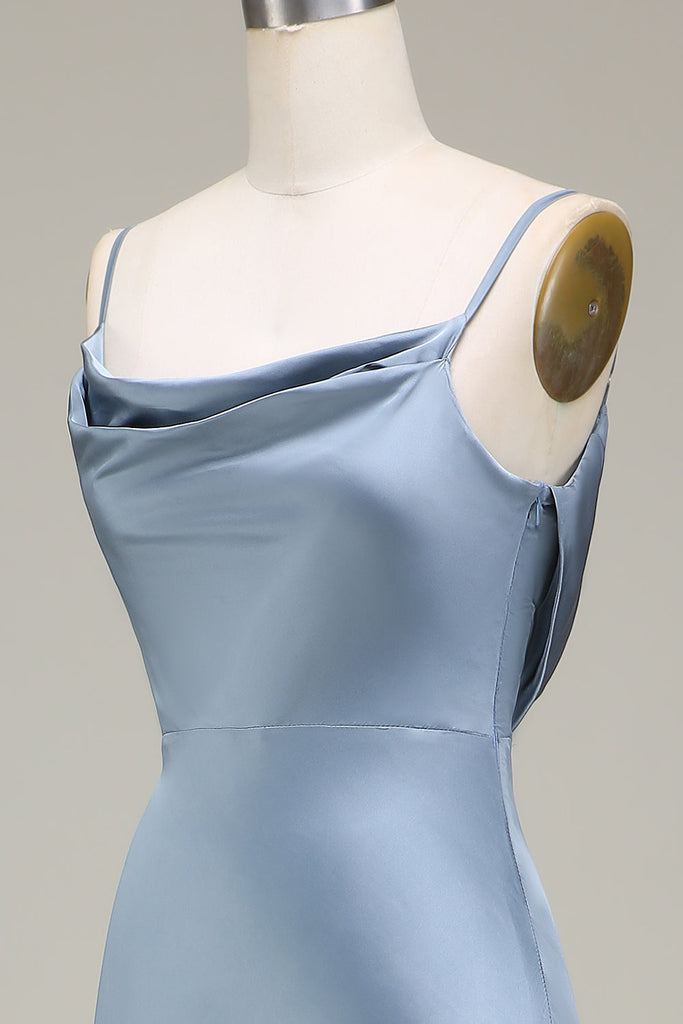 Sexy Sheath Spaghetti Straps Sleeveless Green Silk Satin Long Prom Dresses main image 0