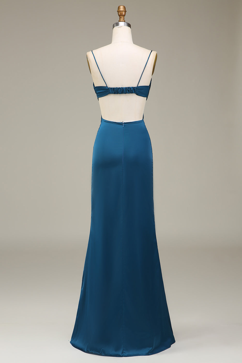 Zapakasa Women Peacock Sheath Spaghetti Straps Long Satin Bridesmaid Dress Zapakasa Women Peacock Sheath Spaghetti Straps Long Satin Bridesmaid Dress