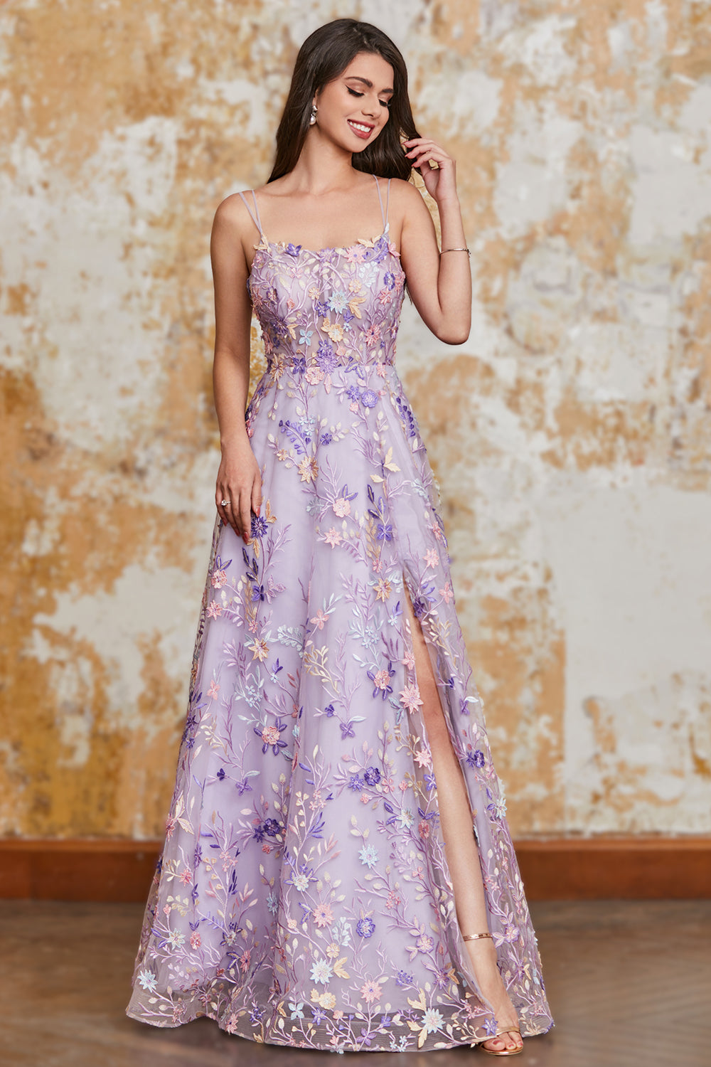 Zapakasa Women Mauve A-Line Spaghetti Straps Long Prom Dress with Appliques Zapakasa Women Mauve A-Line Spaghetti Straps Long Prom Dress with Appliques