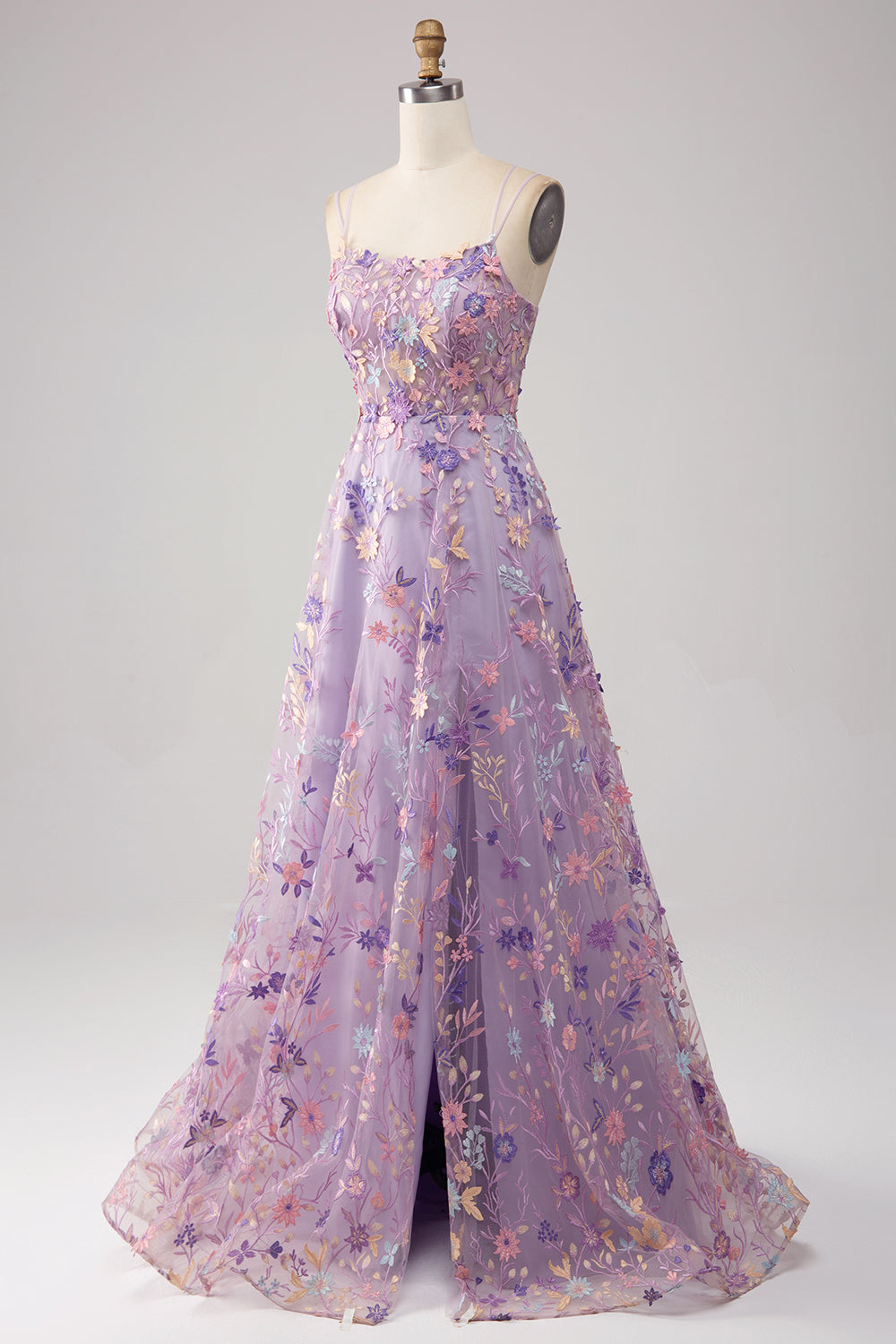 Zapakasa Women Floral Blue Long Corset Prom Dress with Slit Lace Up Back Spaghetti Straps Printed Formal Dress with Embroidery Zapakasa Women Floral Blue Long Corset Prom Dress with Slit Lace Up Back Spaghetti Straps Printed Formal Dress with Embroidery