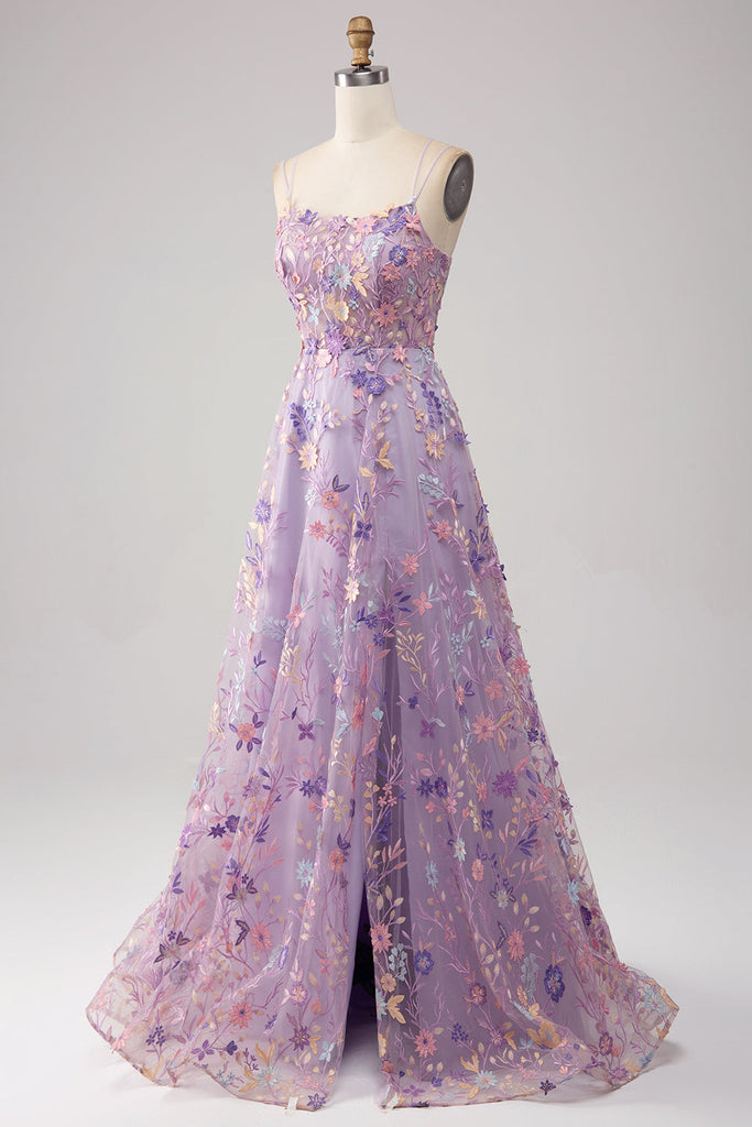 Mauve A Line Spaghetti Straps Sleeveless Floor Length Dress