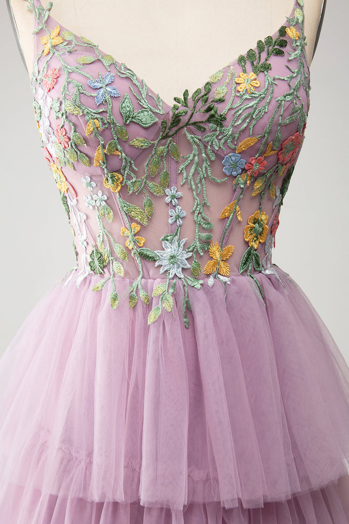 Corset Strapless Tulle Tiered Short Dress Vintage Mauve