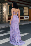 Stylish Mermaid Spaghetti Straps Lilac Long Prom Dress with Slit