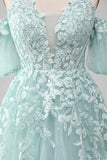 Mint Ball-Gown Off The Shoulder Beaded Prom Dresses With Appliques