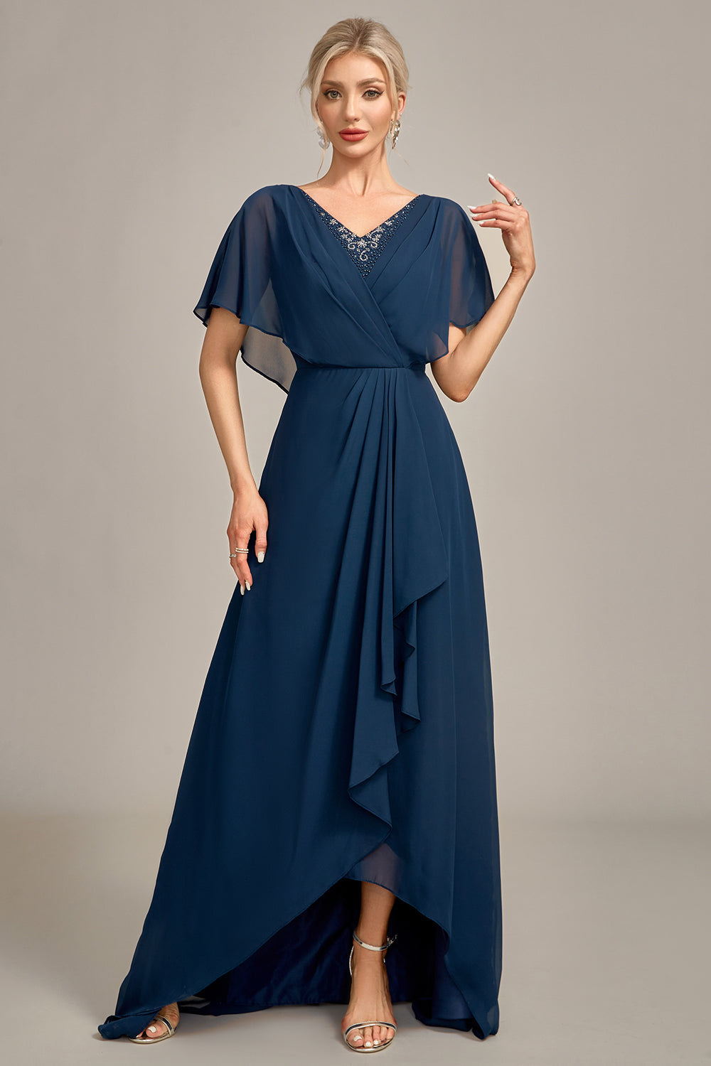 Zapakasa Women Navy A-Line Asymmetrical Sequins Mother of the Bride