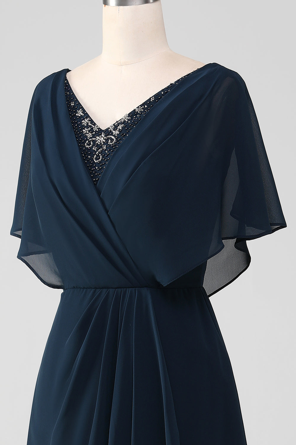 Navy A-Line V-Neck Asymmetrical Sequins Mother of the Bride Dress With Beading
