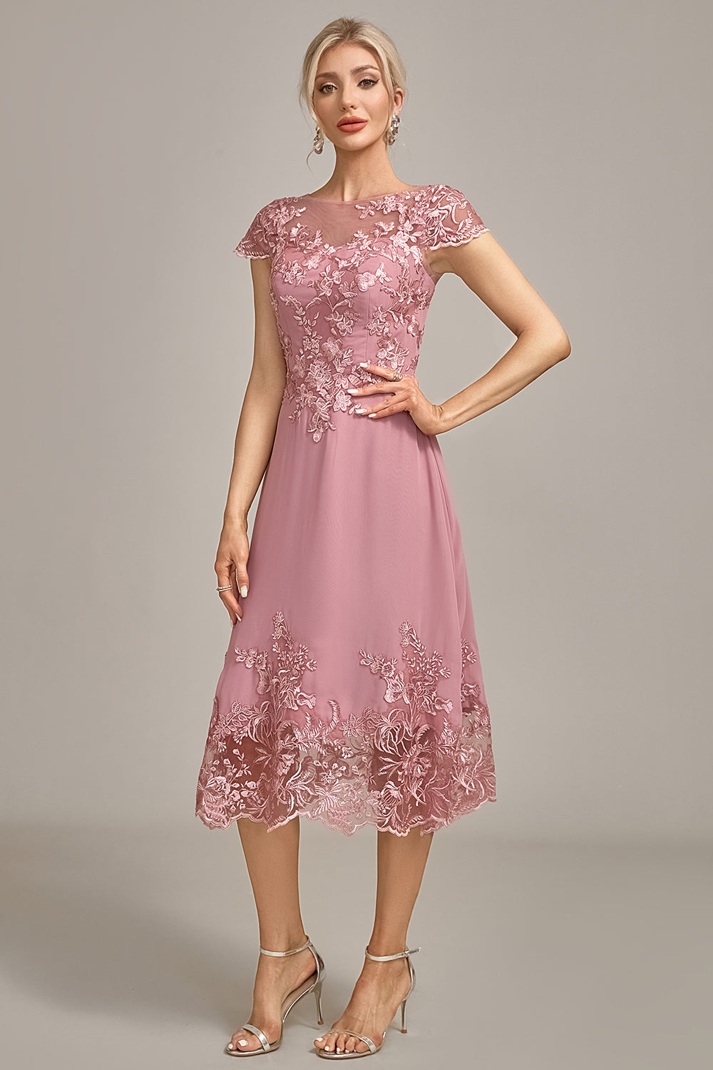 Zapakasa Women Dusty Rose Formal Dress A-Line Tea-Length Mother of the Bride Dress With Sequins Zapakasa Women Dusty Rose Formal Dress A-Line Tea-Length Mother of the Bride Dress With Sequins