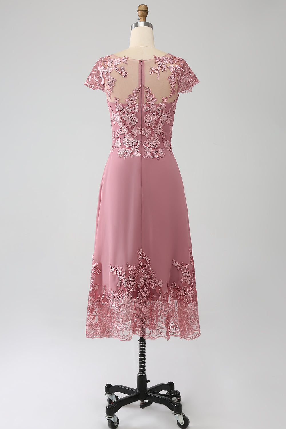 Dusty Rose A-Line Tea-Length Mother of the Bride Dress With Sequins