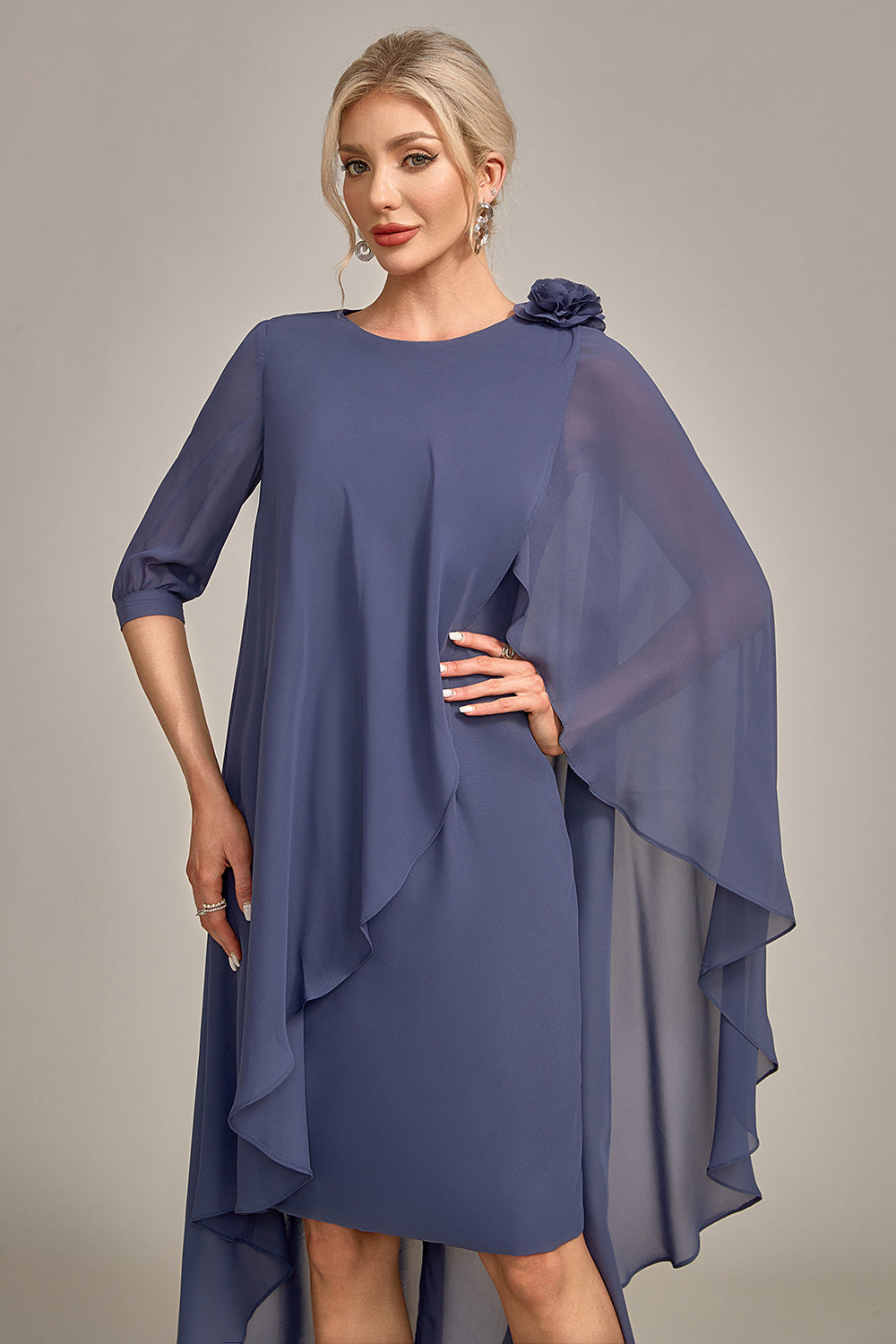 Zapakasa Women Sheath Formal Dress Scoop Beaded Knee-Length Chiffon Mother of the Bride Dress Zapakasa Women Sheath Formal Dress Scoop Beaded Knee-Length Chiffon Mother of the Bride Dress
