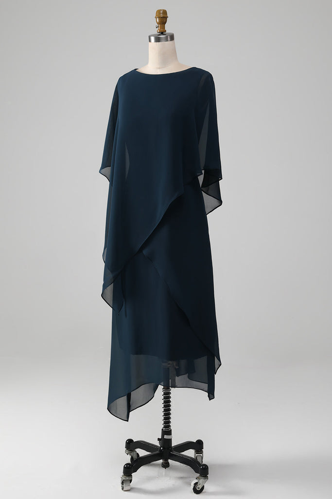 Scoop Lace Top and A-line Chiffon Skirt Set Dark Navy main image 0