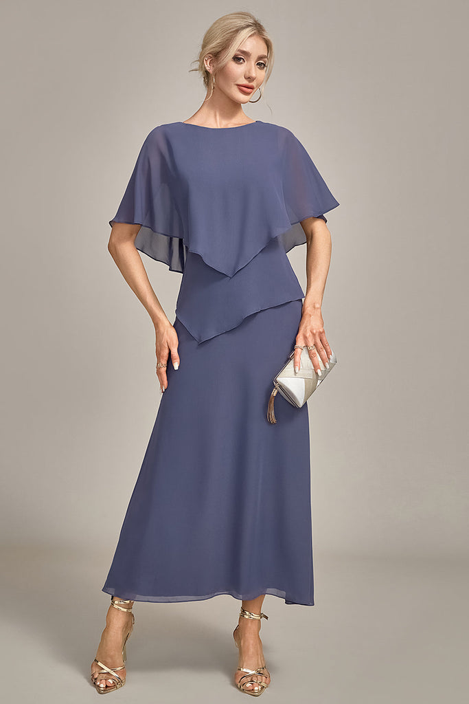 Stormy Sheath/Column Scoop Tea-Length Chiffon Mother of the Bride Dress main image 0
