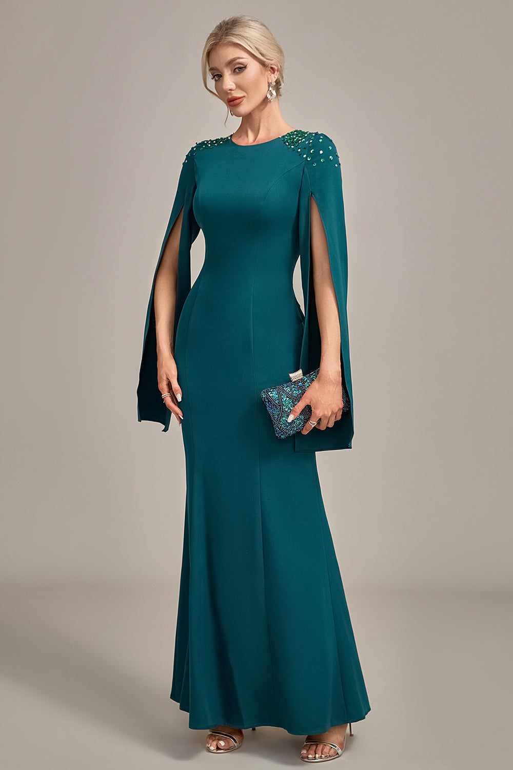 Zapakasa Women Glitter Dark Green Mother Of Bride Dress Mermaid Round Neck Wedding Guest Dress With Beaded Cape Sleeves Zapakasa Women Glitter Dark Green Mother Of Bride Dress Mermaid Round Neck Wedding Guest Dress With Beaded Cape Sleeves