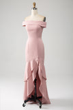 Pink Mermaid Ruffled Bridesmaid Dress