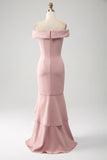 Pink Mermaid Ruffled Bridesmaid Dress