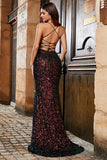 Sparkly Black Spaghetti Straps Sequins Mermaid Prom Dress with Slit