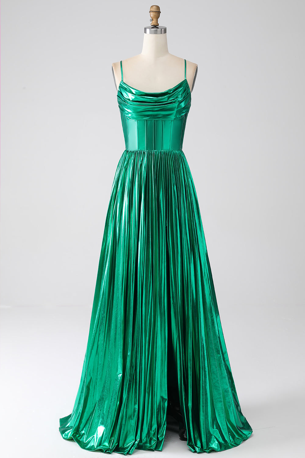 A-line Dark Green Corset Prom Dress with Slit