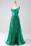 A-line Dark Green Corset Prom Dress with Slit