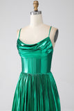 A-line Dark Green Corset Prom Dress with Slit