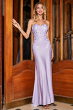 Stylish Mermaid Sweetheart Lilac Corset Prom Dress with Lace Appliques