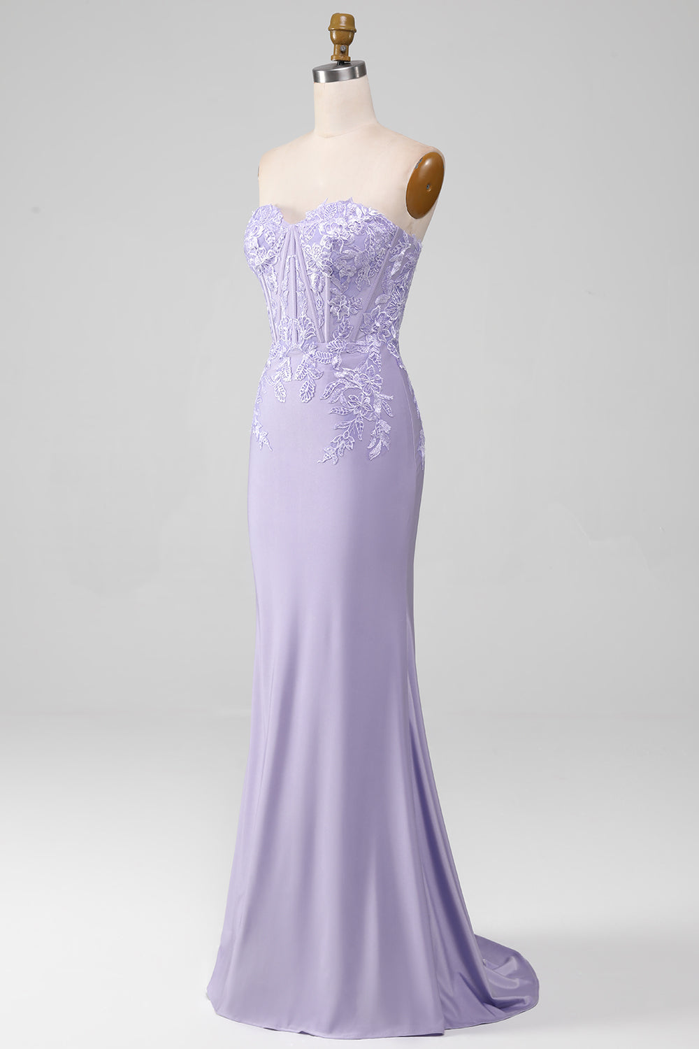 Zapakasa Women Lilac Prom Dress Sheath Strapless Corset Fitted Gown