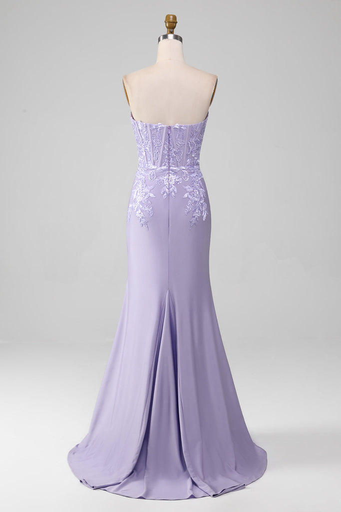 Bling Sheath Strapless Lilac Long Prom Dress with Pearls