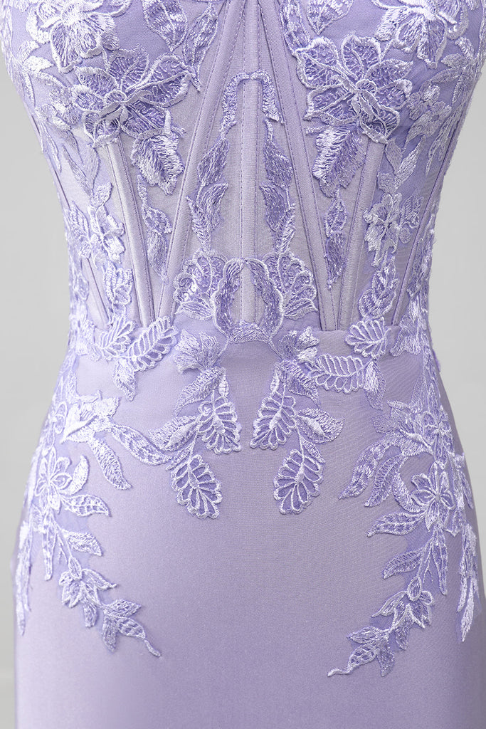 Lilac Appliqued Strapless Corset A Line Prom Dress main image 0