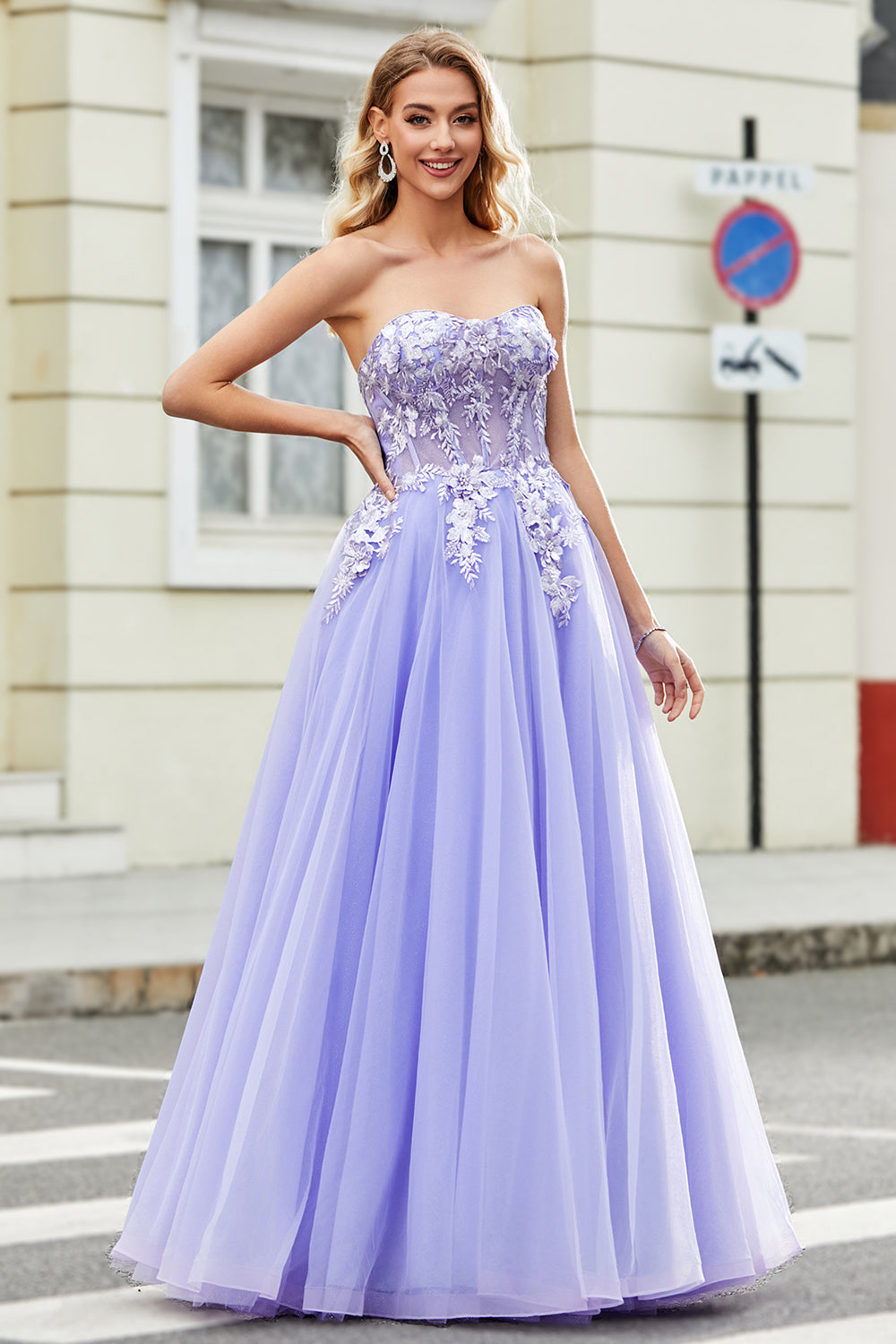 lavender corset prom dress ZAPAKA Women Sparkly Lilac A-Line Corset Prom Dress With Side Slit Evening Dresses With Rhinestones, Lilac / UK12