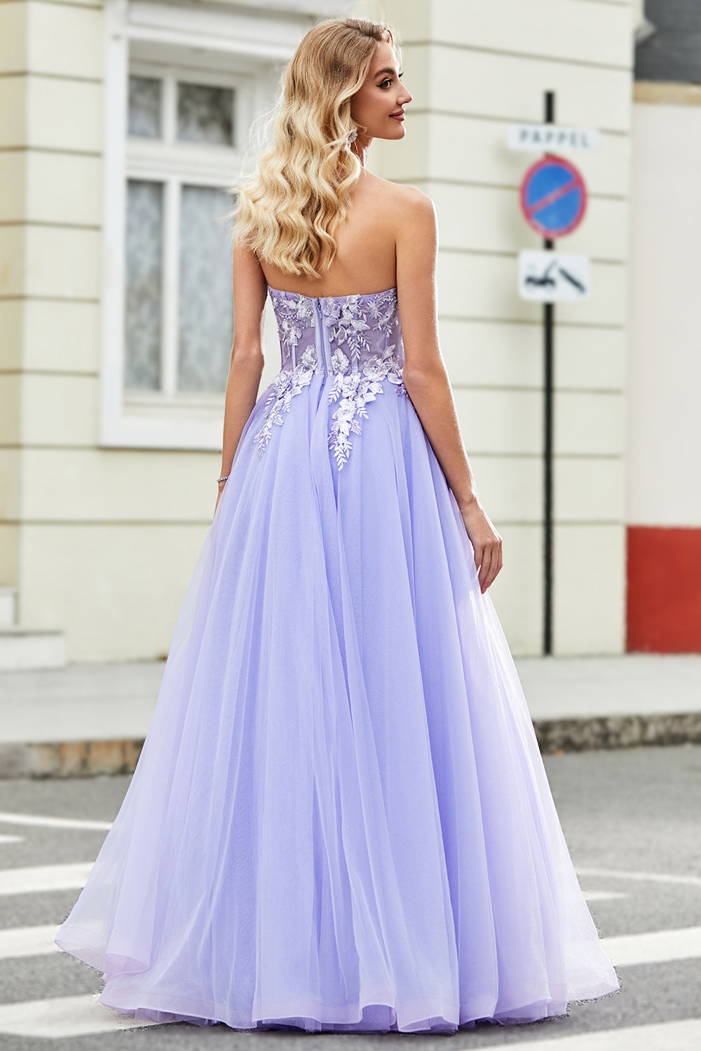 Gorgeous A Line Off the Shoulder Lavender Corset Prom Dress with Appliques