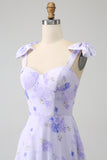 Lilac Corset Floral A-Line Long Prom Dress