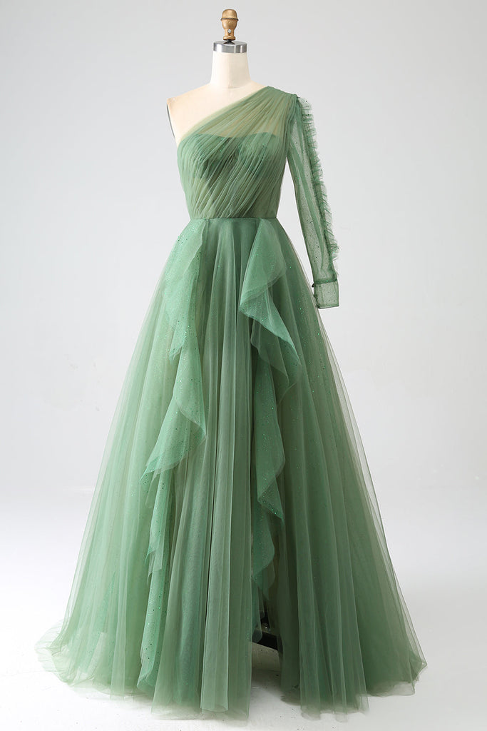 Dark Green Evening Dresses Long Prom Dresses with Sleeves,DS3729 main image 1