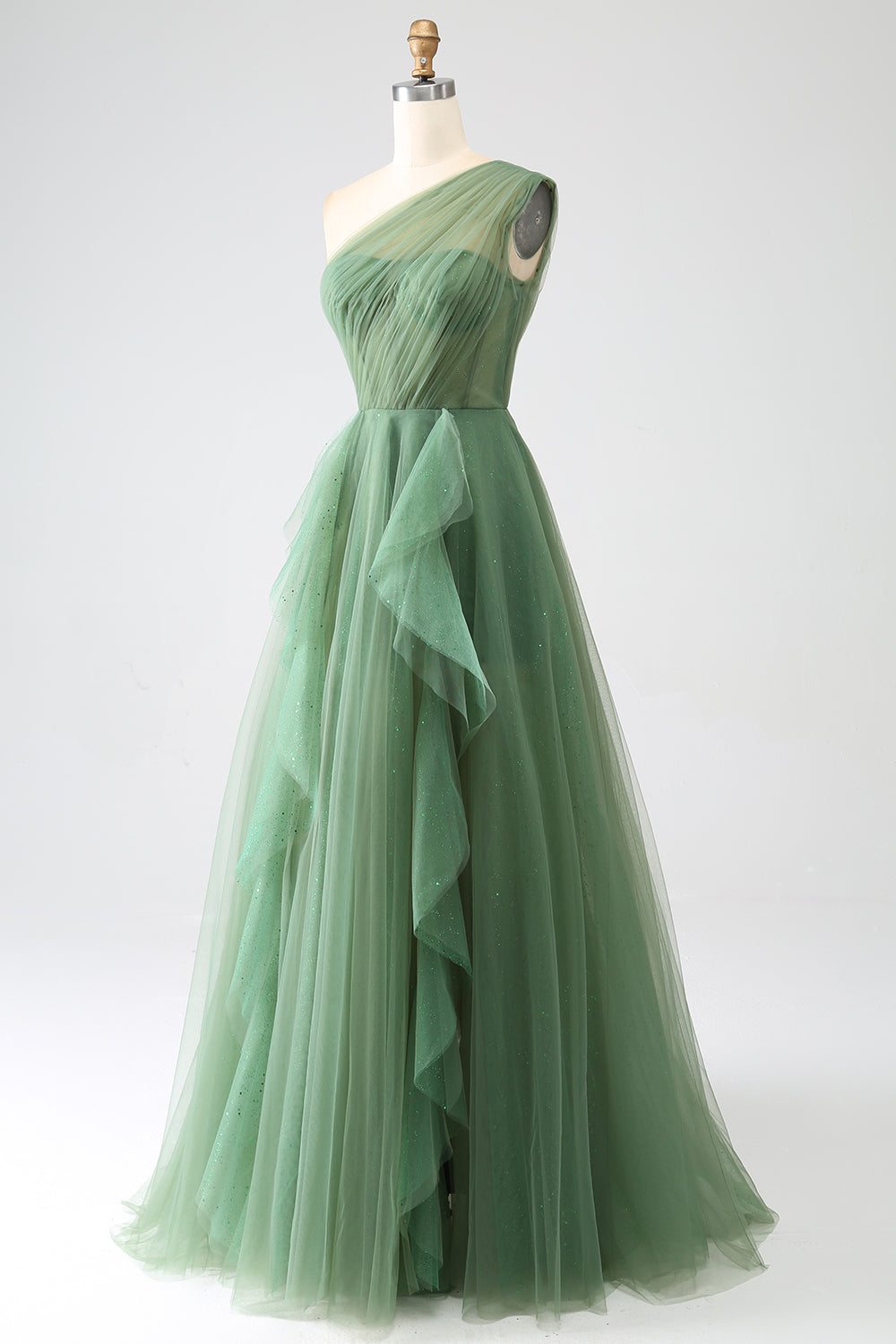 Zapaka Women Dark Green Tulle Prom Dress A-Line One-Shoulder Long Evening Dress, Dark Green / US22W Zapaka Women Dark Green Tulle Prom Dress A-Line One-Shoulder Long Evening Dress, Dark Green / US22W