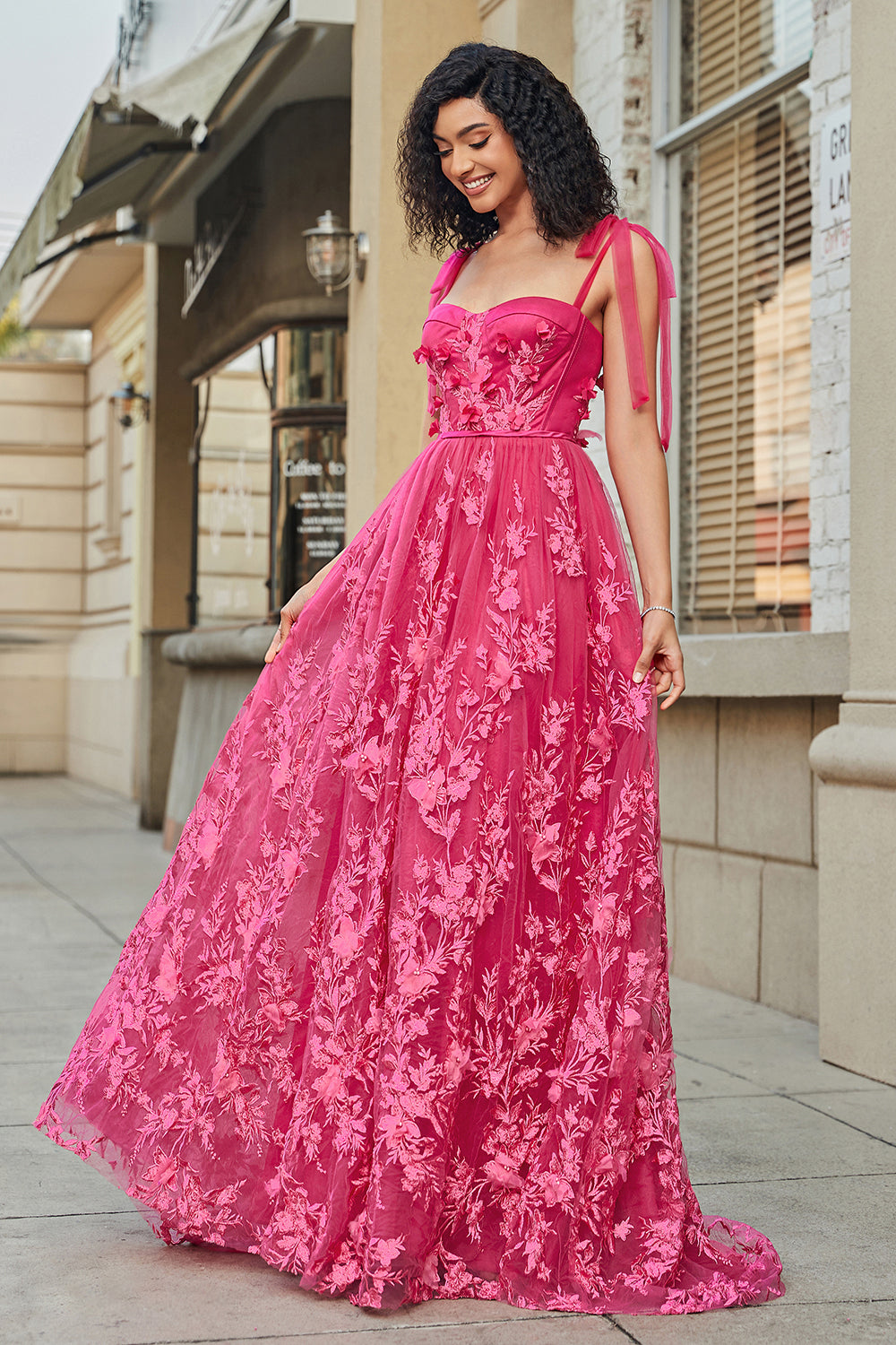 Zapakasa Women Hot Pink Long Prom Dress with Slit A-Line Spaghetti Straps Party Dress Zapakasa Women Hot Pink Long Prom Dress with Slit A-Line Spaghetti Straps Party Dress