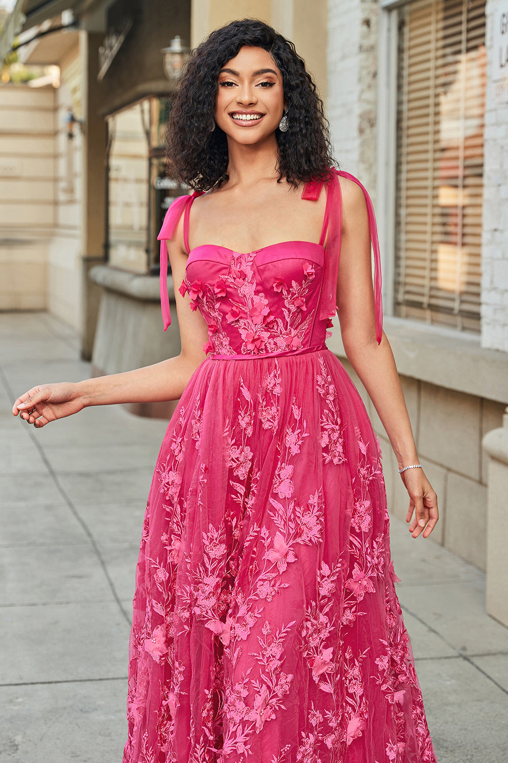 Zapakasa Women Hot Pink Long Prom Dress with Slit A-Line Spaghetti Straps Party Dress Zapakasa Women Hot Pink Long Prom Dress with Slit A-Line Spaghetti Straps Party Dress