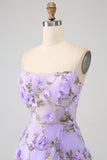 Lilac A-Line Spaghetti Straps Long Prom Dress with 3D Flowers