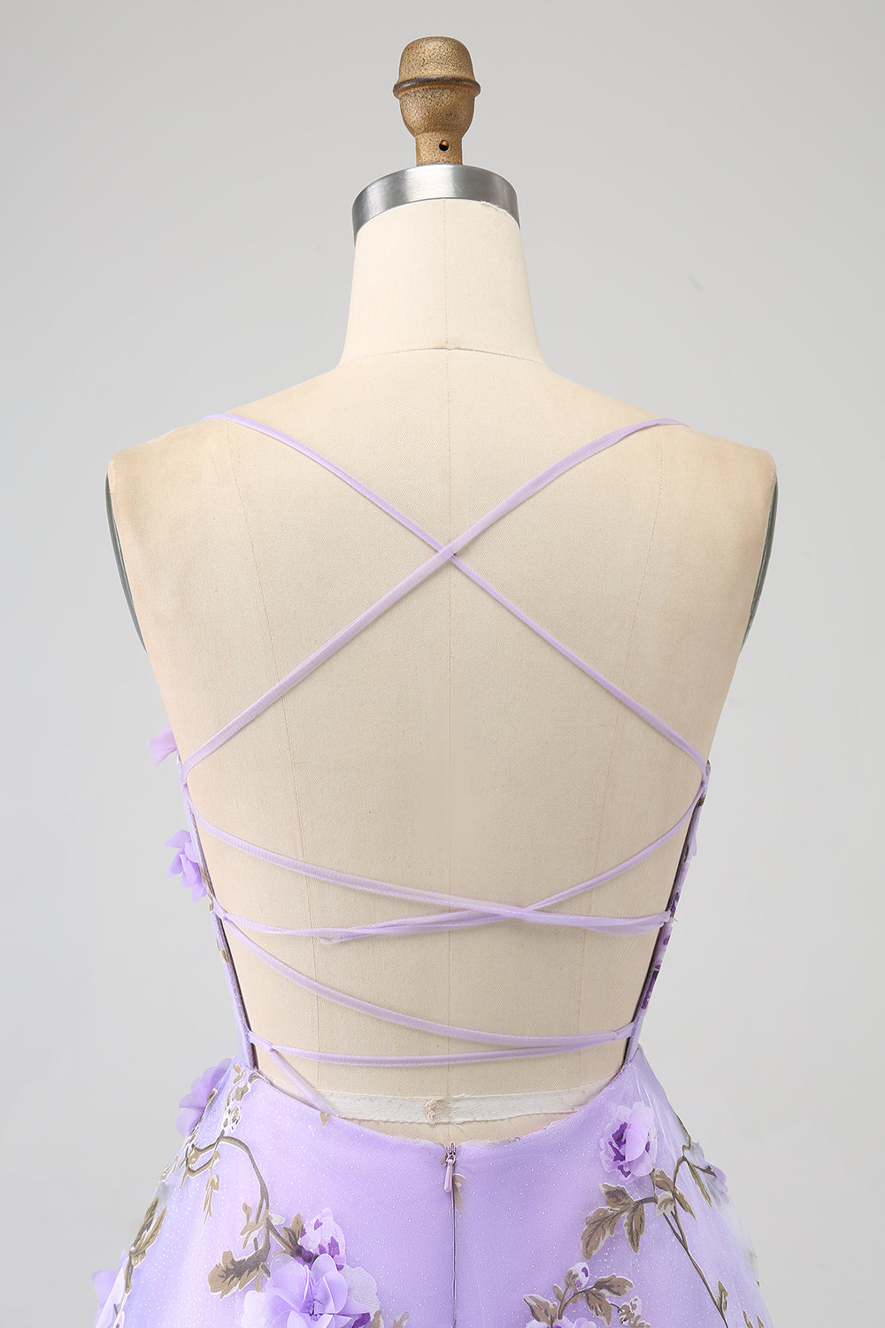 Lilac A-Line Spaghetti Straps Long Prom Dress with 3D Flowers