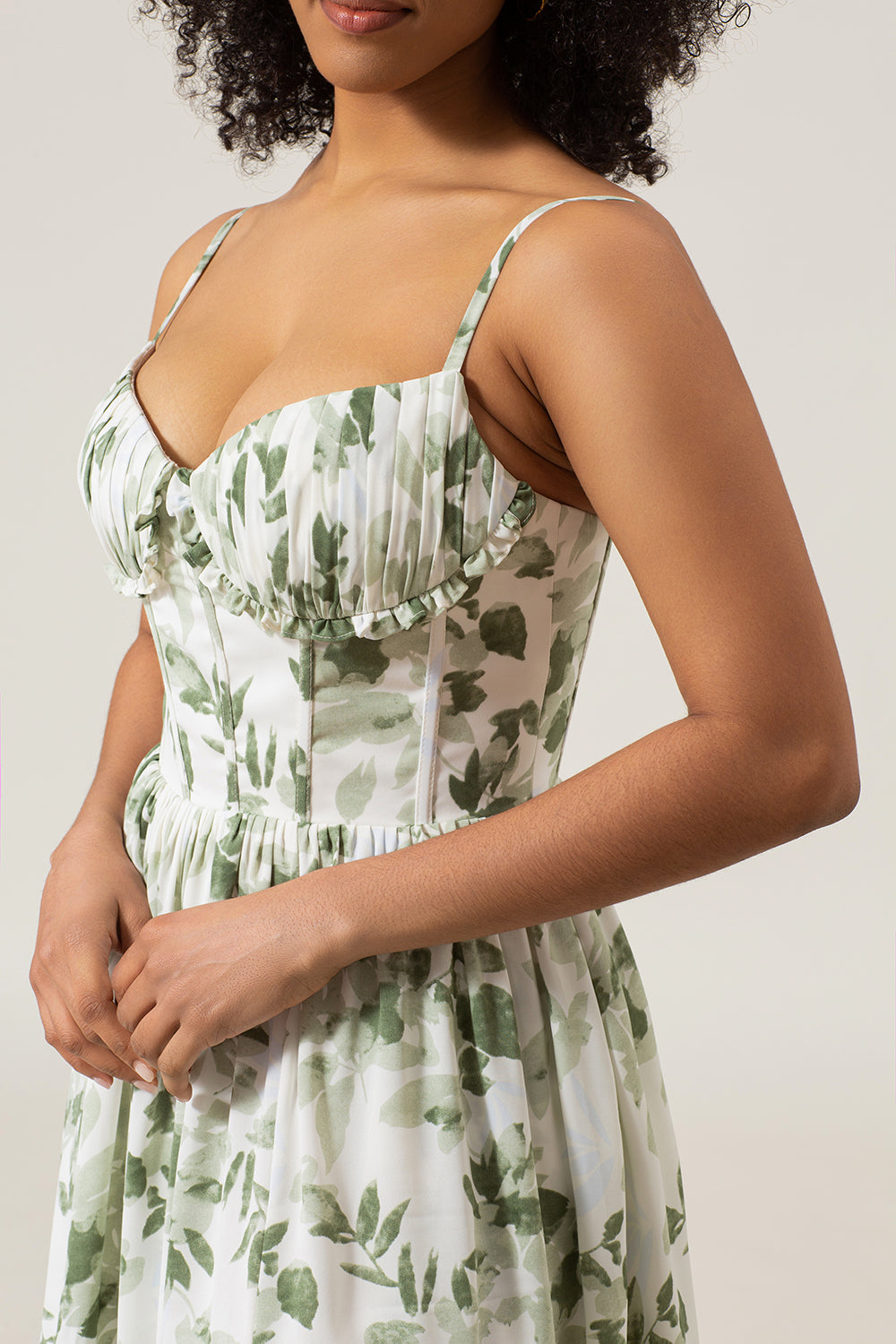 ZAPAKA Women Green Prom Dress A-Line Spaghetti Straps Printed Pleated Long Party Dress With Slit, Green / US14 ZAPAKA Women Green Prom Dress A-Line Spaghetti Straps Printed Pleated Long Party Dress With Slit, Green / US14
