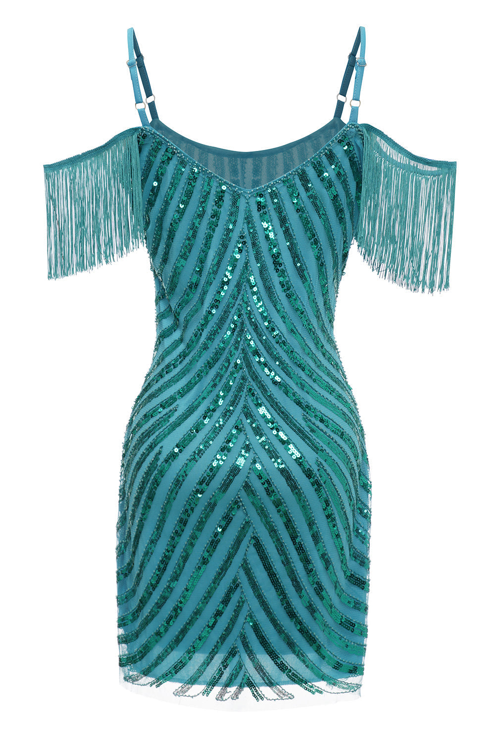 Sparkly Turquoise Tight Sequins Short Homecoming Dress with Fringes