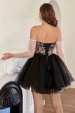 Black Strapless Neck A Line Homecoming Dress