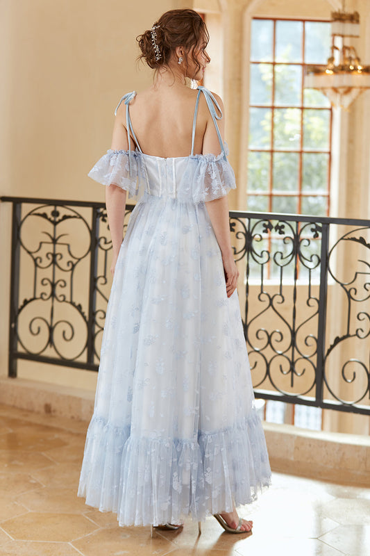 Princess A Line Off the Shoulder Light Blue Long Prom Dress