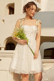 Stylish Spaghetti Straps White Short Homecoming Dress with Embroidery