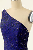 Royal Blue One Shoulder Sequins Tight Homecoming